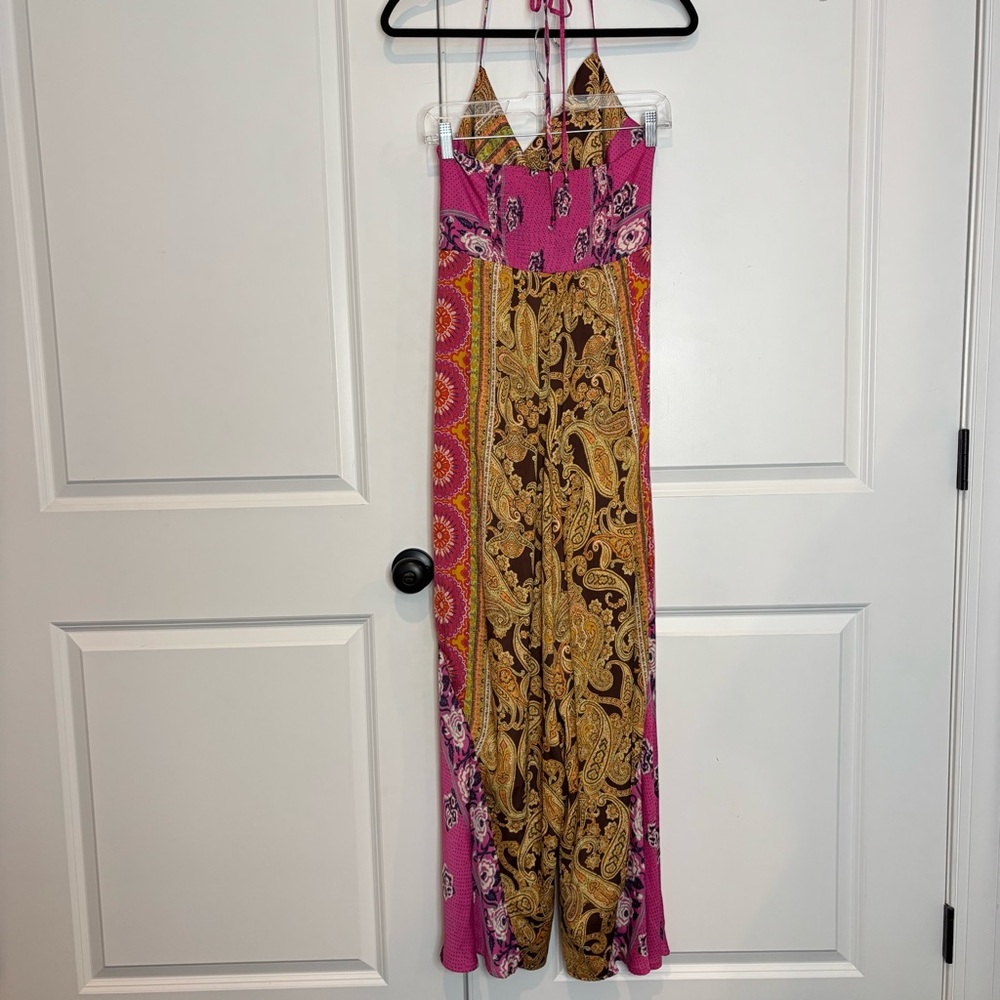 Free People Miranda Paisley Scarf Print Halter Wide Crop Leg Jumpsuit M - Picture 8 of 14